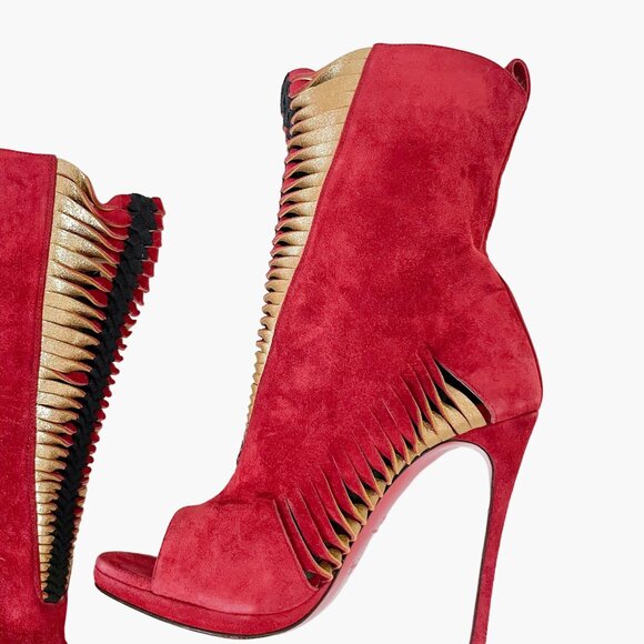 Christian Louboutin Miss Circus 120 Boot EU 35.5 US 5.5 Red High Heel Cutout - Picture 13 of 13